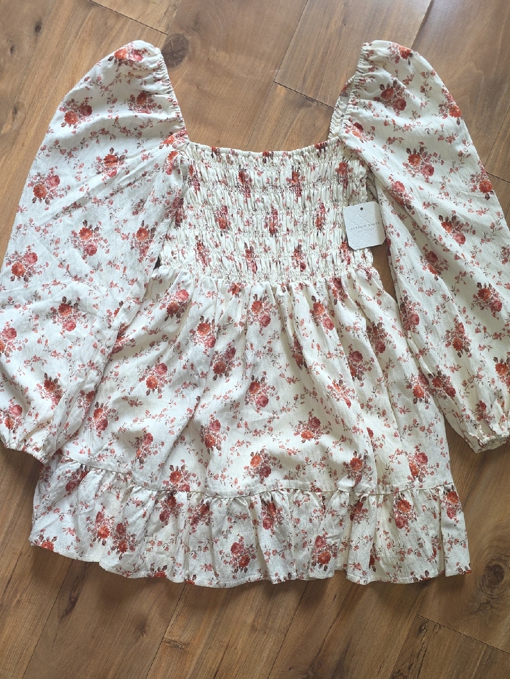 Altar'd State Cream Mini Long Sleeve Floral Mini Dress